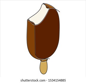 Ice cream covered with chocolate continuous one line drawing minimalism design isolated on white background