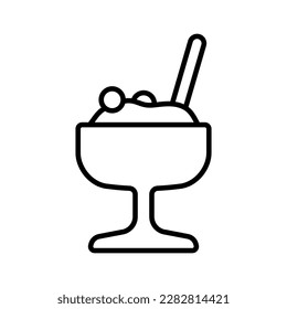 Ice cream in a creamer icon. Black contour linear silhouette. Front side view. Editable strokes. Vector simple flat graphic illustration. Isolated object on a white background. Isolate.