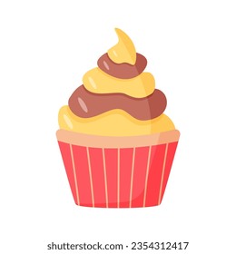 Ice cream in creamers and baskets. Vector illustration of summer refreshing dessert. Icon for the cafe restaurant menu. Single color isolate on white.