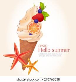 Ice cream,
croissants,
illustration,
vanilla,
Fruit,
starfish