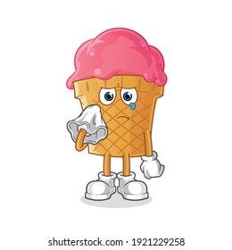 ice cream cry with a tissue  character. cartoon mascot vector