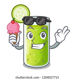 With ice cream cucumber juice in a cartoon glass