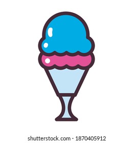 ice cream cup of 2 balls line and fill style icon design, Sweet and dessert theme Vector illustration