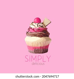Ice cream cup cake with various toppings