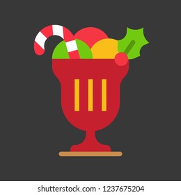 ice cream cup with candy cane and mistletoe, christmas food