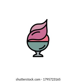 Ice cream in cup color icon thin line, linear, outline. dessert or sweetness in glass. simple sign, logo