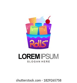 ice cream and cup combination logo with 3d colorful style