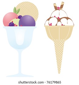 Ice cream in a cup and cone