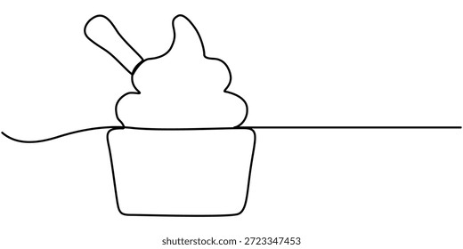 taza de helado dibujo continuo de una línea, dibujo continuo de una sola línea de delicioso y fresco helado de taza fresca, helado, cóctel. Un solo dibujo de línea. de Ilustración vectorial de contorno. 