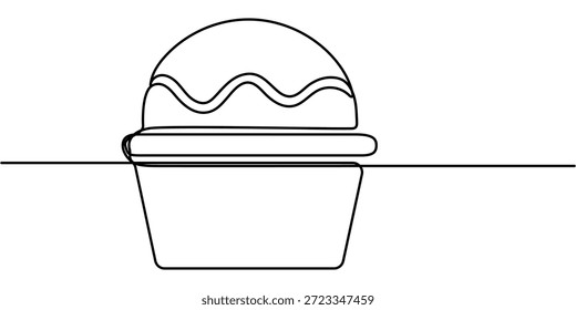 taza de helado dibujo continuo de una línea, dibujo continuo de una sola línea de delicioso y fresco helado de taza fresca, helado, cóctel. Un solo dibujo de línea. de Ilustración vectorial de contorno. 