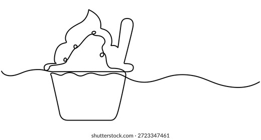 taza de helado dibujo continuo de una línea, dibujo continuo de una sola línea de delicioso y fresco helado de taza fresca, helado, cóctel. Un solo dibujo de línea. de Ilustración vectorial de contorno. 