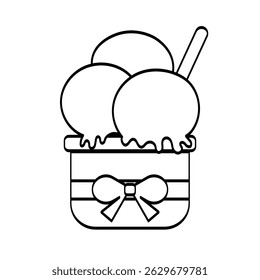 ice cream cup coquette bow coloring page. cartoon illustration. Coloring book page activity worksheet for kids.