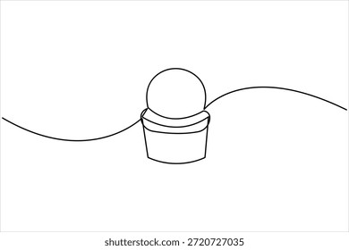 Diseño de taza de helado continuo de una línea de dibujo de arte de postre, dulce y frío ilustración de Arte vectorial de alimentos 

