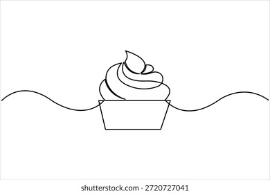Diseño de taza de helado continuo de una línea de dibujo de arte de postre, dulce y frío ilustración de Arte vectorial de alimentos 

