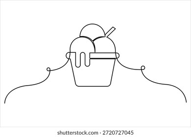 Diseño de taza de helado continuo de una línea de dibujo de arte de postre, dulce y frío ilustración de Arte vectorial de alimentos 

