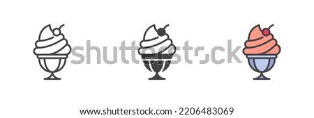 Ice cream cup different style icon set. Line, glyph and filled outline colorful version, cherry ice cream outline and filled vector sign. Symbol, logo illustration. Vector graphics