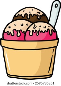 Ice cream cup doodle illustration vector