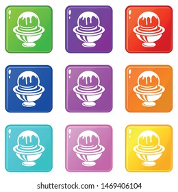 Ice cream in cup with frosting icons set 9 color collection isolated on white for any design
