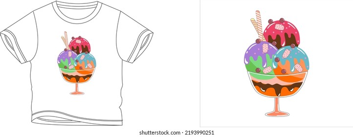 ice cream in cup glass t-shirt design background color is a white and t-shirt color is a white beautiful color and beautiful design