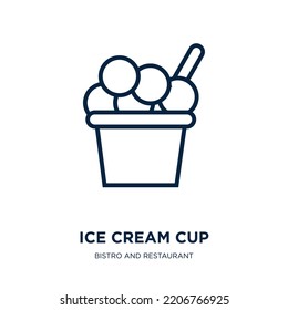 ice cream cup icon from bistro and restaurant collection. Thin linear ice cream cup, ice, cream outline icon isolated on white background. Line vector ice cream cup sign, symbol for web and mobile