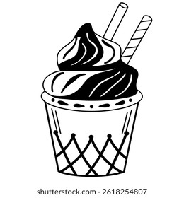 Ice Cream Cup Icon in Black Vector Illustration
