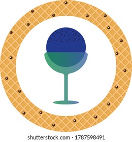 ice cream or ice cream cup icon with chocolate chips. white background with yellow texture
