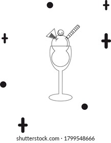 ice cream or ice cream cup icon with cream and cookies in black lines. white background