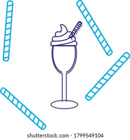 ice cream or ice cream cup icon with cream and cookies degraded blue lines. white background