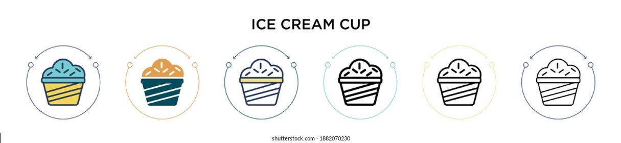 Ice cream cup icon in filled, thin line, outline and stroke style. Vector illustration of two colored and black ice cream cup vector icons designs can be used for mobile, ui, web