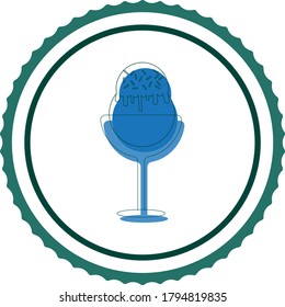ice cream or ice cream cup icon with a scoop with chocolate chips, white background with black lines