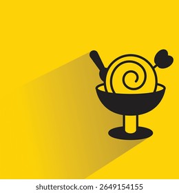 ice cream cup icon with shadow on yellow background