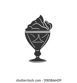 Ice Cream Cup Icon Silhouette Illustration. Dessert Frozen Gelato Vector Graphic Pictogram Symbol Clip Art. Doodle Sketch Black Sign.