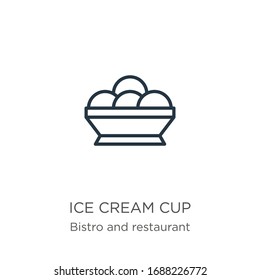 Ice cream cup icon. Thin linear ice cream cup outline icon isolated on white background from bistro and restaurant collection. Line vector sign, symbol for web and mobile