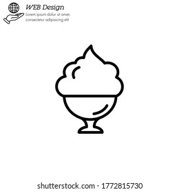 Ice cream in cup icon thin line, linear, outline. dessert or sweetness in glass. simple sign, logo