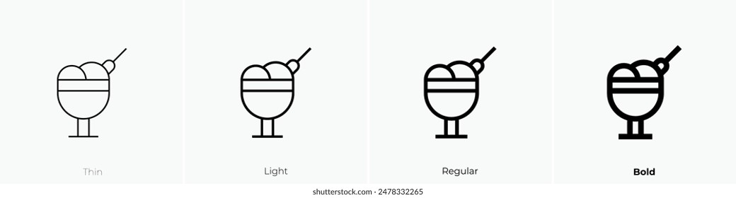 icono de la taza de helado. Diseño de estilo fino, ligero, regular y audaz aislado sobre fondo blanco