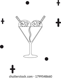 icono de helados o helados con dos cucharas y galletas en línea negra. fondo blanco