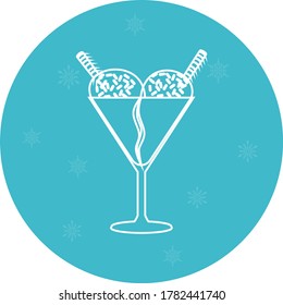 ice cream or ice cream in cup icon. white lines with blue background