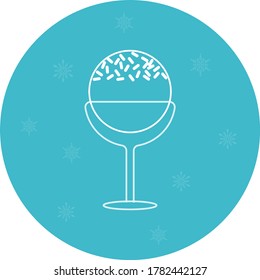 ice cream or ice cream in cup icon. white lines with blue background