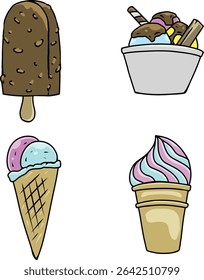 ice cream cup illustration set