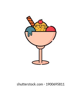Ice cream cup isolated icon on white background. Vector illustration in flat cartoon design. 