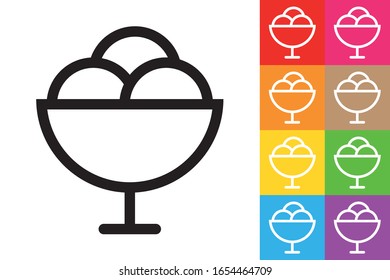 Ice Cream Cup. Line Icon With Different Color Background.