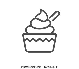 Ice cream cup line icon. Vanilla sundae sign. Frozen summer dessert symbol. Quality design element. Editable stroke. Linear style ice cream icon. Vector