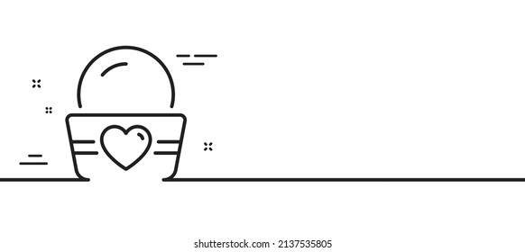 Ice cream cup line icon. Vanilla sundae sign. Frozen summer dessert symbol. Minimal line illustration background. Ice cream line icon pattern banner. White web template concept. Vector