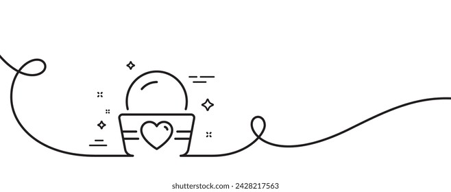 Ice cream cup line icon. Continuous one line with curl. Vanilla sundae sign. Frozen summer dessert symbol. Ice cream single outline ribbon. Loop curve pattern. Vector
