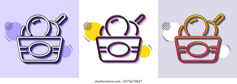 Ice cream cup line icon. Halftone dotted pattern. Gradient icon with grain shadow. Vanilla sundae sign. Frozen summer dessert symbol. Line ice cream icon. Various designs. Vector