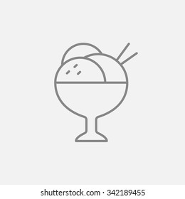 Ice cream in a cup line icon for web, mobile and infographics. Vector dark grey icon isolated on light grey background.