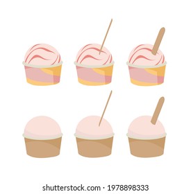 Ice cream in a cup. A paper container. Outline vector illustration on a white background.