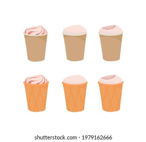 Ice cream in a cup. A paper container. Waffle cup. Outline vector illustration on a white background.