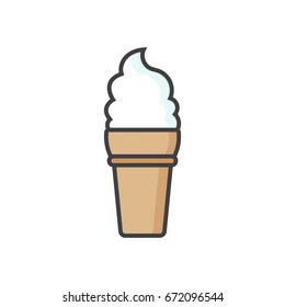 Ice cream cup. Soft ice cream on a cone flat line icon isolated on the white background.