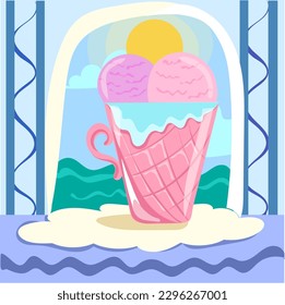 Ice cream cup summer logo weekend vector